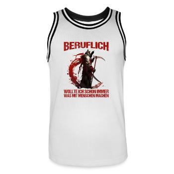 Beruflich schon immer was mit Menschen machen - Männer Basketball-Trikot - Weiß/Schwarz - Vorne - AI Model Male 185 dark (185cm)