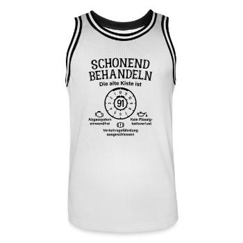 91. Geburtstag Schonend Behandeln Alte Kiste 91 - Männer Basketball-Trikot - Weiß/Schwarz - Vorne - AI Model Male 185 dark (185cm)