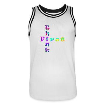 Think First - Männer Basketball-Trikot - Weiß/Schwarz - Vorne - AI Model Male 185 dark (185cm)