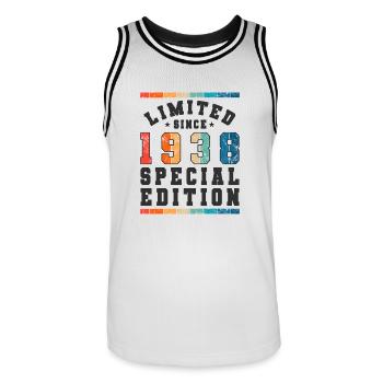 Limited Edition since 1938 Birthday Gift - Men's Basketball Jersey - white/black - Front - AI Model Male 185 dark (185cm)