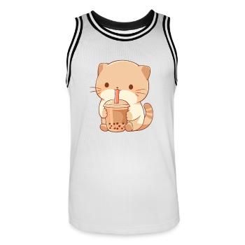 Boissons pour chats kawaii Boba Bubble Tea Chibi - Maillot de basket Homme - blanc/noir - Devant - AI Model Male 185 dark (185cm)