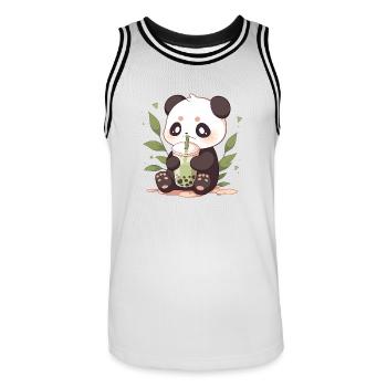Kawaii Panda trinkt Boba Bubble Tea Chibi - Männer Basketball-Trikot - Weiß/Schwarz - Vorne - AI Model Male 185 dark (185cm)