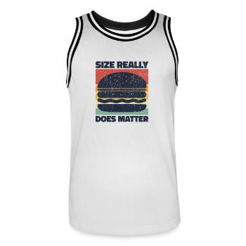 "Size Really Does Matter - Burger Humor Gift - Men's Basketball Jersey - white/black - Front - AI Model Male 185 dark (185cm)