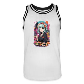 Anime Sushi e-Girl Goth Pastel Style Design - Men's Basketball Jersey - white/black - Front - AI Model Male 185 dark (185cm)