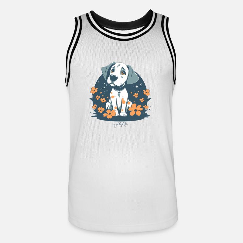 Chiot mignon et fleurs - Maillot de basket Homme - blanc/noir