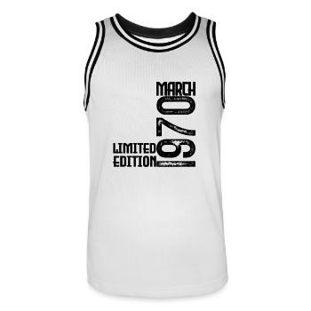 Cadeau Anniversaire Mars 1970. March 1970. mars - Maillot de basket Homme - blanc/noir - Devant - AI Model Male 185 dark (185cm)