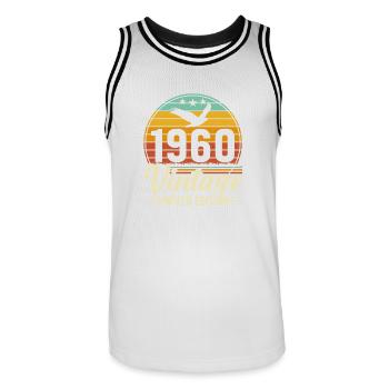 Anniversaire des années 1960 - Maillot de basket Homme - blanc/noir - Devant - AI Model Male 185 dark (185cm)