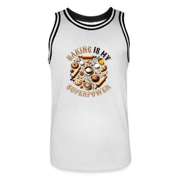 Baking Superpower Baker Dessert Confectioner - Men's Basketball Jersey - white/black - Front - AI Model Male 185 dark (185cm)