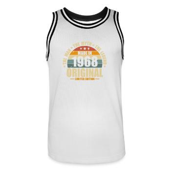 Vintage Birthday Joy 1968 - Men's Basketball Jersey - white/black - Front - AI Model Male 185 dark (185cm)