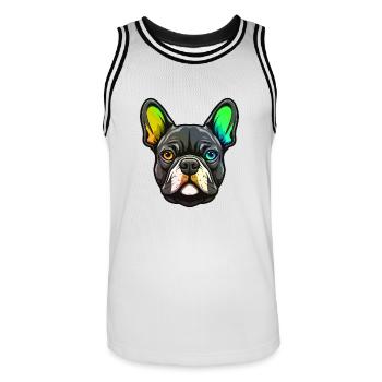 Französische Bulldogge Hund Kopf Bunt - Männer Basketball-Trikot - Weiß/Schwarz - Vorne - AI Model Male 185 dark (185cm)