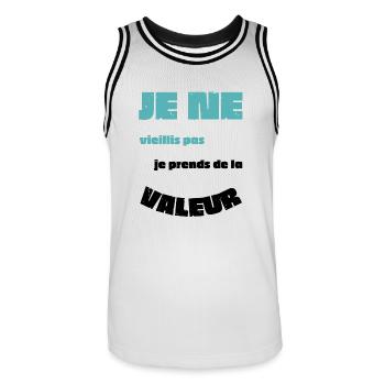 Men's, Women's, Humorous, Humorous T-Shirt Gift - Men's Basketball Jersey - white/black - Front - AI Model Male 185 dark (185cm)