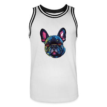 Französische Bulldogge Hund Kopf - Männer Basketball-Trikot - Weiß/Schwarz - Vorne - AI Model Male 185 dark (185cm)