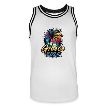 Greece 2024 Palm Trees Multicolored - Men's Basketball Jersey - white/black - Front - AI Model Male 185 dark (185cm)