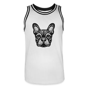 Französische Bulldogge Hund Kopf - Männer Basketball-Trikot - Weiß/Schwarz - Vorne - AI Model Male 185 dark (185cm)