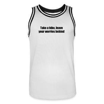 Hiking - Take a hike, leave your worries behind - Men's Basketball Jersey - white/black - Front - AI Model Male 185 dark (185cm)