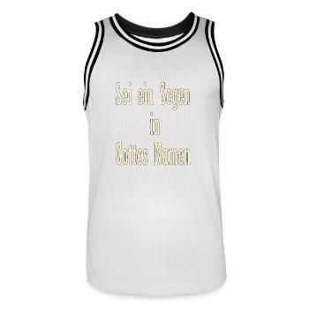 Sei ein Segen in Gottes Namen - Männer Basketball-Trikot - Weiß/Schwarz - Vorne - AI Model Male 185 dark (185cm)
