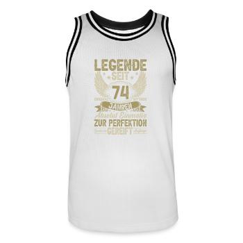 Legende seit 74 Jahren - Männer Basketball-Trikot - Weiß/Schwarz - Vorne - AI Model Male 185 dark (185cm)