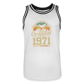 Joie d’anniversaire vintage 1971 - Maillot de basket Homme - blanc/noir - Devant - AI Model Male 185 dark (185cm)
