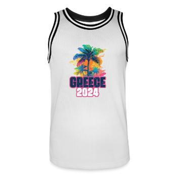 Greece 2024 Holiday Palm Blob - Men's Basketball Jersey - white/black - Front - AI Model Male 185 dark (185cm)