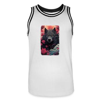 Spirit Wolf Fox Aesthetic Japanese Kitsune - Men's Basketball Jersey - white/black - Front - AI Model Male 185 dark (185cm)