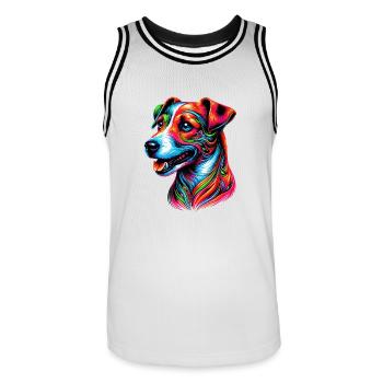Jack Russell Terrier Dog - Men's Basketball Jersey - white/black - Front - AI Model Male 185 dark (185cm)