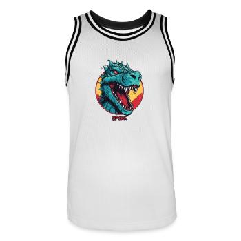Mascotte de dinosaure Rex Dino - Maillot de basket Homme - blanc/noir - Devant - AI Model Male 185 dark (185cm)