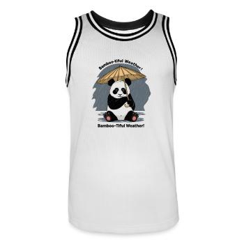 Panda with Bamboo Umbrella Bamboo-tiful Weather! - Men's Basketball Jersey - white/black - Front - AI Model Male 185 dark (185cm)