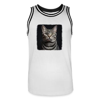 Cat Cats American Shorthair - Men's Basketball Jersey - white/black - Front - AI Model Male 185 dark (185cm)