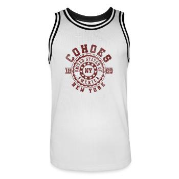 Cohoes NY | New York Travel & Souvenir Gift - Men's Basketball Jersey - white/black - Front - AI Model Male 185 dark (185cm)