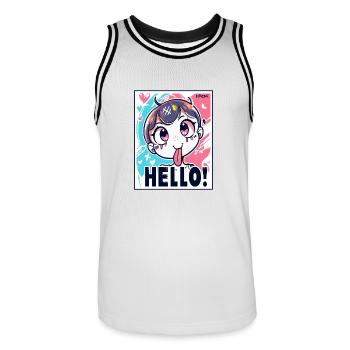 Une fille d’anime coquine dit bonjour - Maillot de basket Homme - blanc/noir - Devant - AI Model Male 185 dark (185cm)