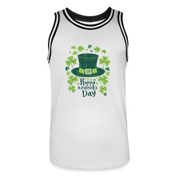 Shamrock Hat - Men's Basketball Jersey - white/black - Front - AI Model Male 185 dark (185cm)