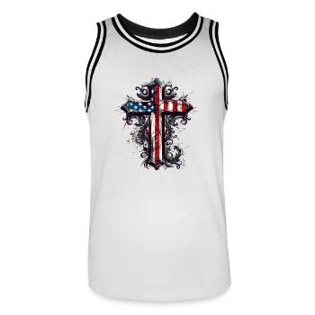 Patriotisches Kreuz Amerikanische Flagge Glaube - Männer Basketball-Trikot - Weiß/Schwarz - Vorne - AI Model Male 185 dark (185cm)