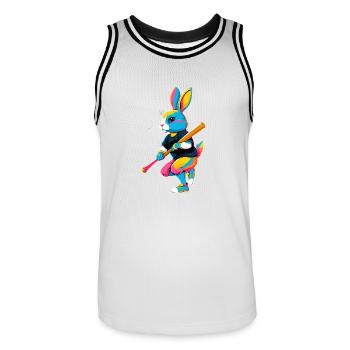 Lapin de Pâques joueur de baseball dans le style streetwear - Maillot de basket Homme - blanc/noir - Devant - AI Model Male 185 dark (185cm)