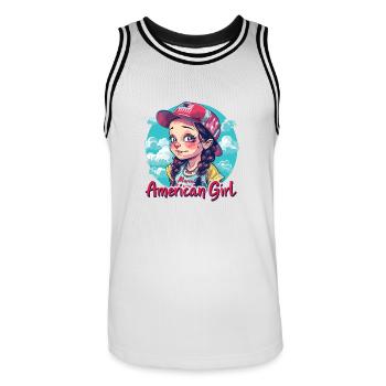 Patriotisches Amerikanisches Mädchen USA für - Männer Basketball-Trikot - Weiß/Schwarz - Vorne - AI Model Male 185 dark (185cm)