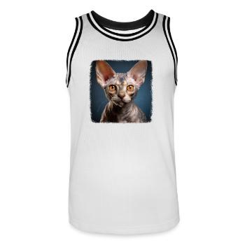 Devon Rex Kätzchen Devon Rex Katze - Männer Basketball-Trikot - Weiß/Schwarz - Vorne - AI Model Male 185 dark (185cm)