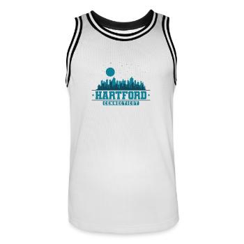 Hartford Connecticut Stadt in den USA - Männer Basketball-Trikot - Weiß/Schwarz - Vorne - AI Model Male 185 dark (185cm)