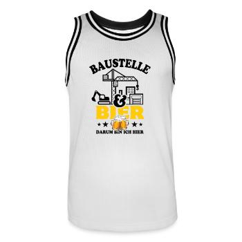 Baustelle & Bier darum bin ich hier - Männer Basketball-Trikot - Weiß/Schwarz - Vorne - AI Model Male 185 dark (185cm)