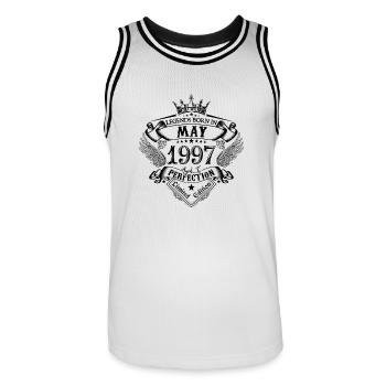 anniversaire Mai 1997 Mai anniversaire 1997 - Maillot de basket Homme - blanc/noir - Devant - AI Model Male 185 dark (185cm)