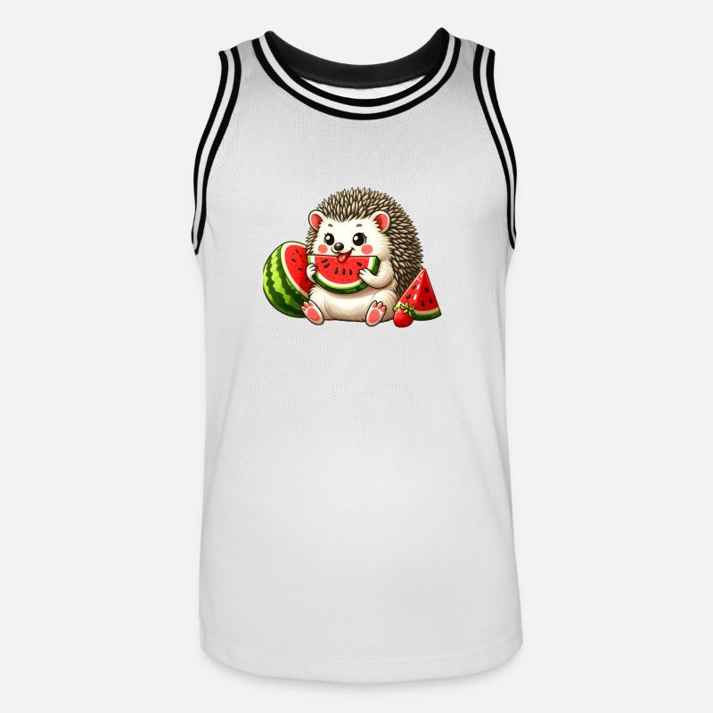 Hérisson aime la pastèque - Maillot de basket Homme - blanc/noir