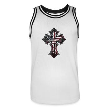 Patriotisches Kreuz Amerikanische Flagge Glaube - Männer Basketball-Trikot - Weiß/Schwarz - Vorne - AI Model Male 185 dark (185cm)