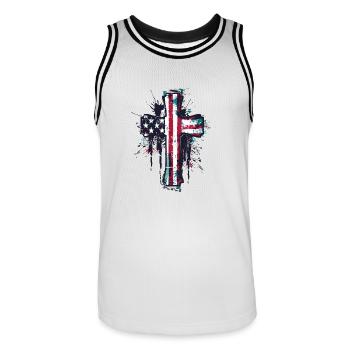 Patriotisches Kreuz Amerikanische Flagge Glaube - Männer Basketball-Trikot - Weiß/Schwarz - Vorne - AI Model Male 185 dark (185cm)