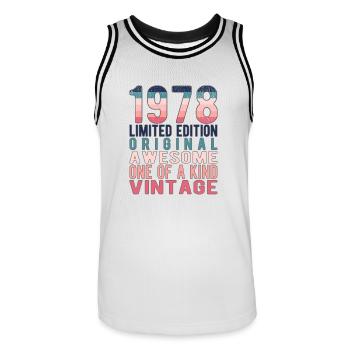Limited Edition seit 1978 Geburtstag Vintage 1978 - Männer Basketball-Trikot - Weiß/Schwarz - Vorne - AI Model Male 185 dark (185cm)