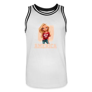 Patriotisches Amerikanisches Mädchen USA für - Männer Basketball-Trikot - Weiß/Schwarz - Vorne - AI Model Male 185 dark (185cm)