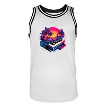 Retro-Sonnenuntergang Keyboard Tropical Vibes für - Männer Basketball-Trikot - Weiß/Schwarz - Vorne - AI Model Male 185 dark (185cm)