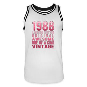 Limited Edition seit 1988 Geburtstag Vintage 1988 - Männer Basketball-Trikot - Weiß/Schwarz - Vorne - AI Model Male 185 dark (185cm)