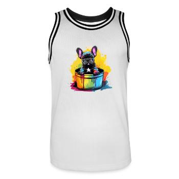 Französische Bulldogge Niedlicher Hund Farbeimer - Männer Basketball-Trikot - Weiß/Schwarz - Vorne - AI Model Male 185 dark (185cm)
