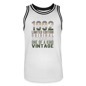 Limited Edition seit 1992 Geburtstag Vintage 1992 - Männer Basketball-Trikot - Weiß/Schwarz - Vorne - AI Model Male 185 dark (185cm)