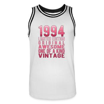 Limited Edition seit 1994 Geburtstag Vintage 1994 - Männer Basketball-Trikot - Weiß/Schwarz - Vorne - AI Model Male 185 dark (185cm)