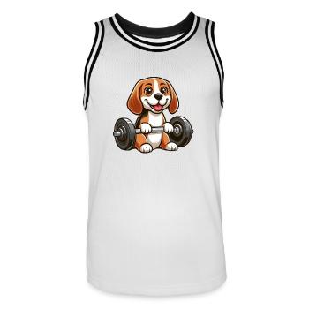 Beagle avec entraînement physique avec haltères - Maillot de basket Homme - blanc/noir - Devant - AI Model Male 185 dark (185cm)