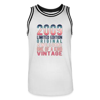 Limited Edition Since 2009 Birthday Vintage 2009 - Men's Basketball Jersey - white/black - Front - AI Model Male 185 dark (185cm)